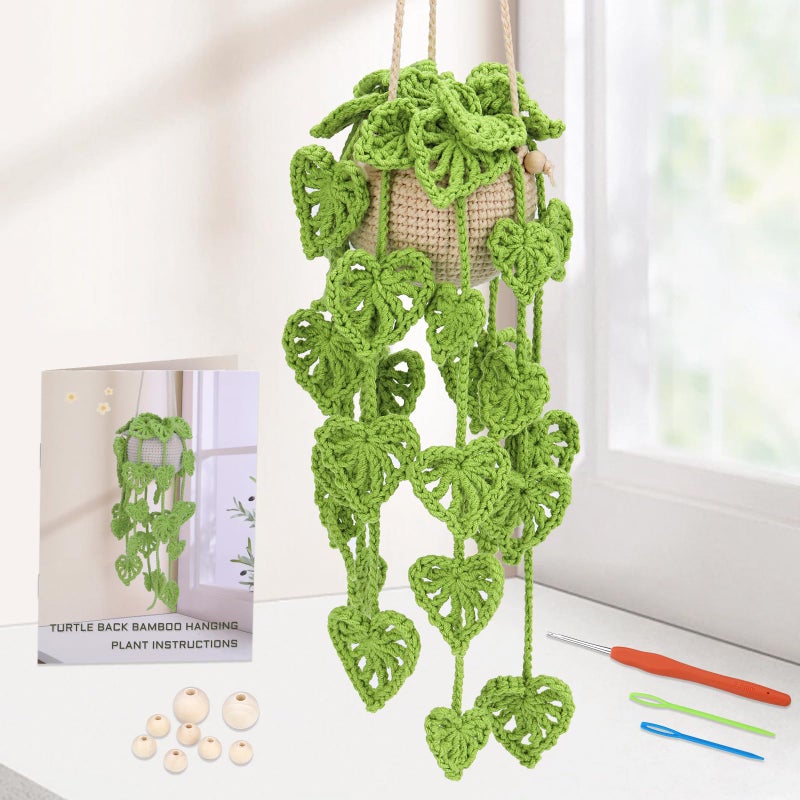 Kogyxe Beginners Crochet Kit Amigurumi Crochet Starter Kits w خطوة بخطوة دروس فيديو معلقة بوعاء النباتات الحياكة حزمة المبتدئين لعائلة نباتات الديكور (40٪ + غزل) - Image 1